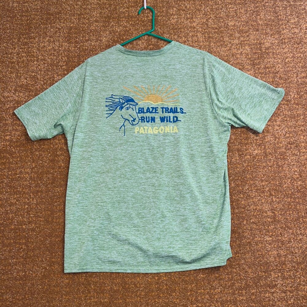 Patagonia Blaze Trails T-Shirt Men’s L  Green Capilene UPF 50+ Trail Running